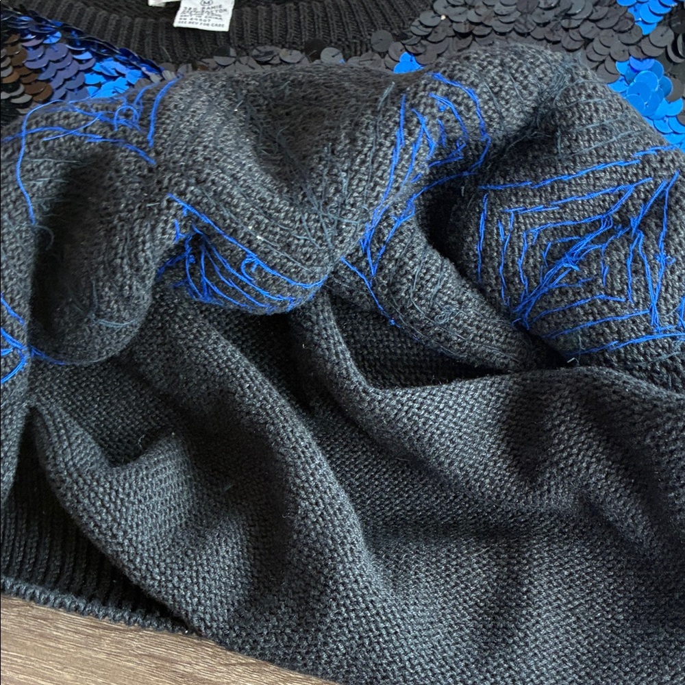 Vintage Carol Horn Workshop Black and Blue Sequin Argyle Medium Sweater - Picture 10 of 10